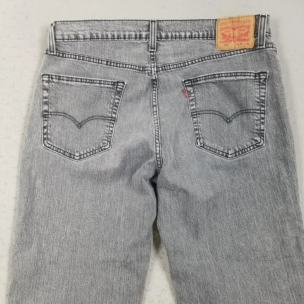 Levis 541 Jeans Mens 36x31 Gray Light‎ Wash Athletic Tapered Stretch Denim Pants
